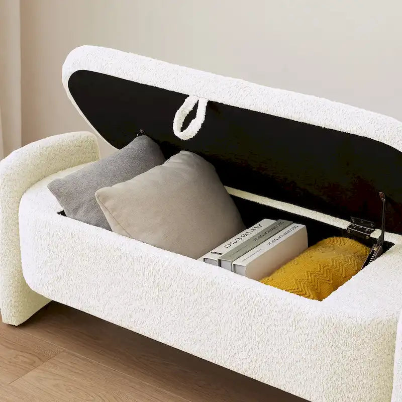 3D Lamb Fleece Fabric Storage Bench with Arc-shaped Sides