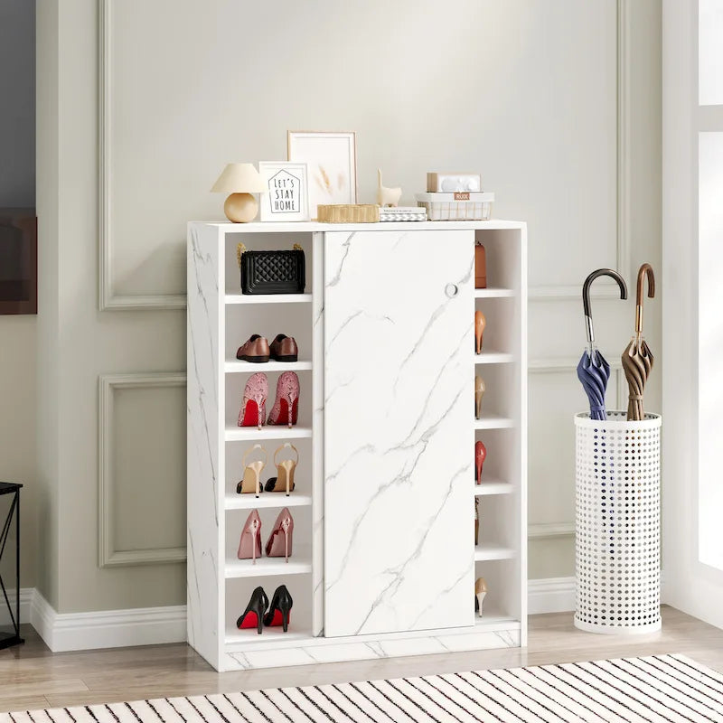 Marble Shoe Cabient With Sliding Door Have 6 Layers Can Storage At Least 30 Pairs Shoes