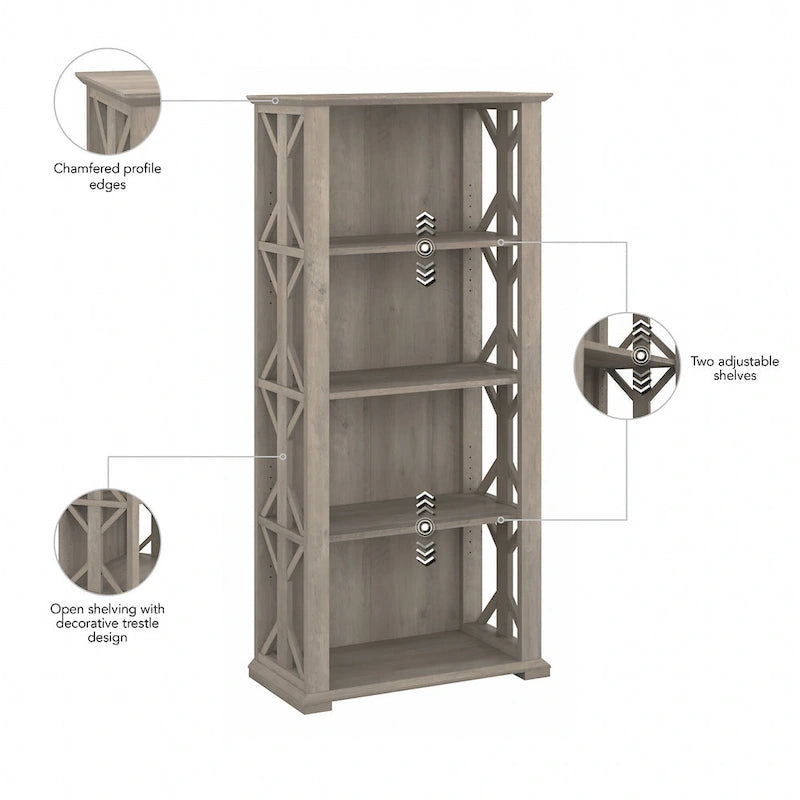 4-Shelf Farmhouse Bookcase - 31W x 16D x 66H