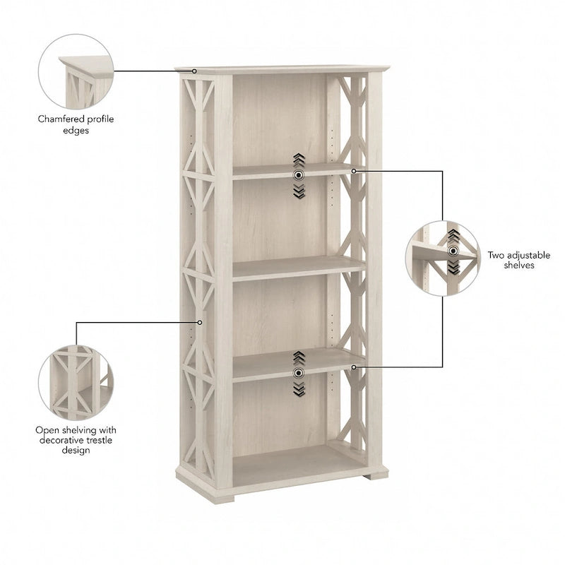 4-Shelf Farmhouse Bookcase - 31W x 16D x 66H