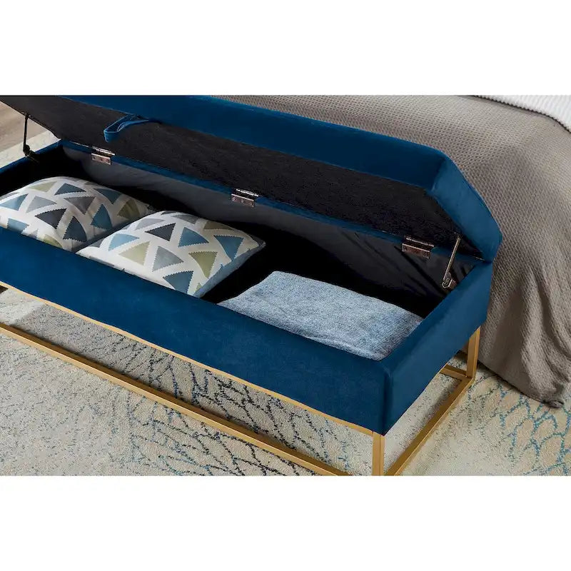 Velvet Tufted Storage Bench with Metal Base