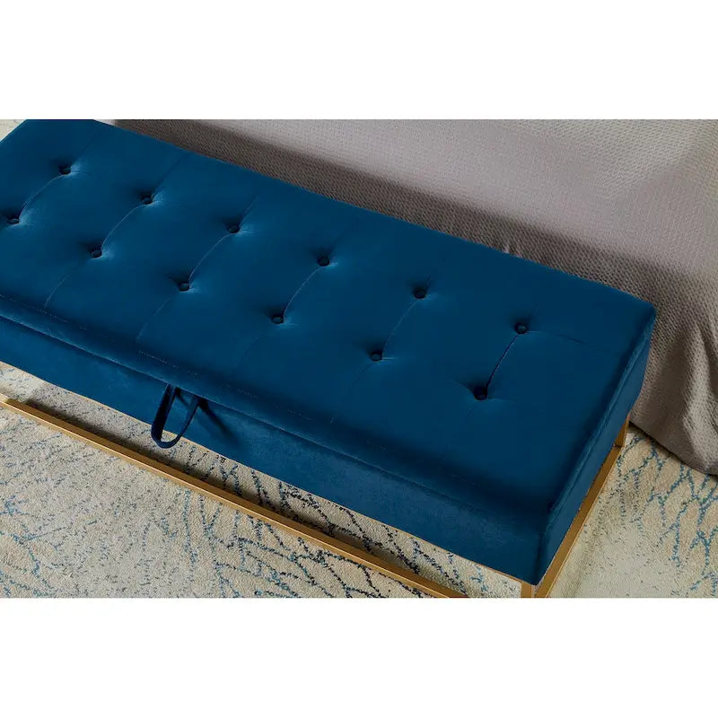 Velvet Tufted Storage Bench with Metal Base