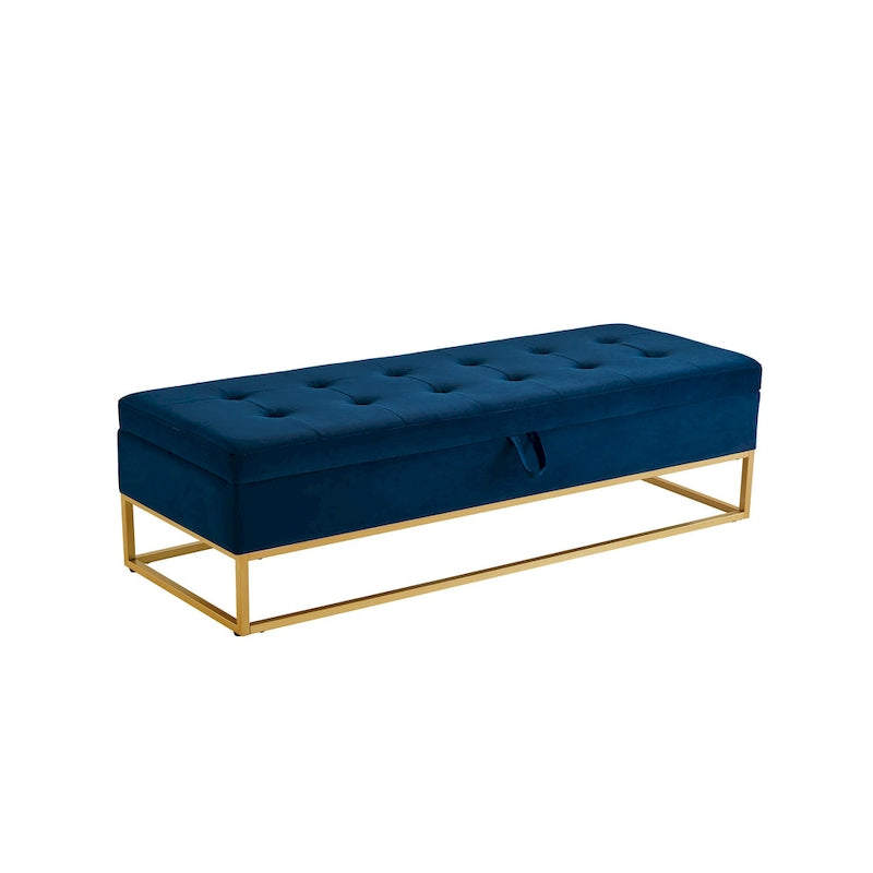 Velvet Tufted Storage Bench with Metal Base