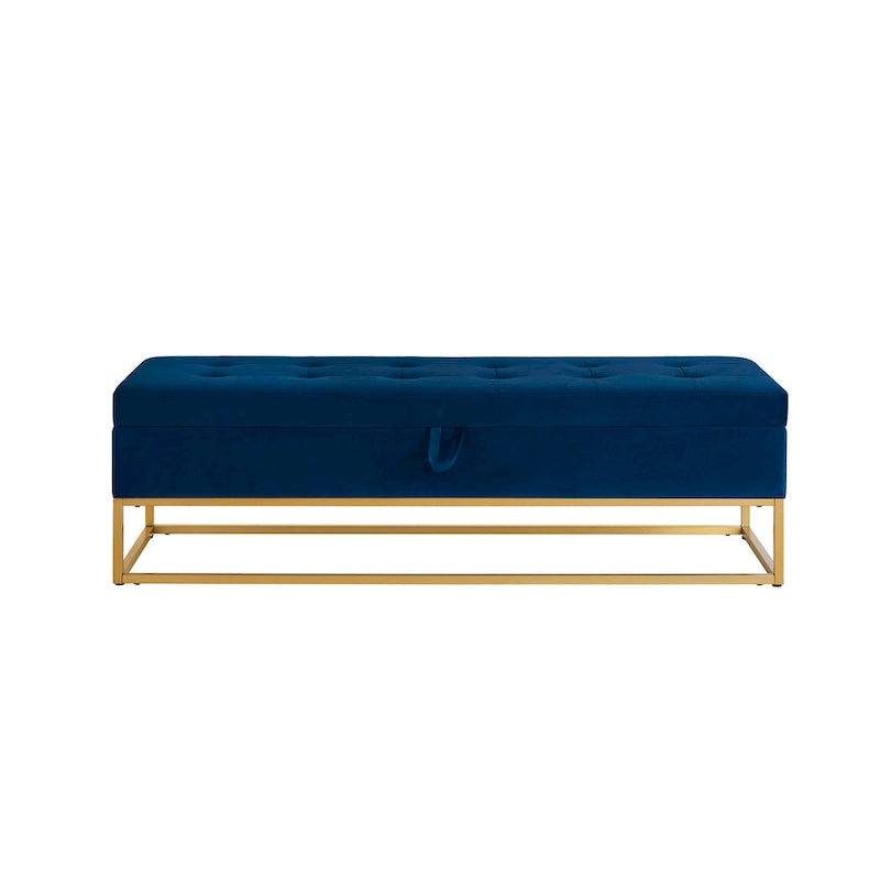 Velvet Tufted Storage Bench with Metal Base