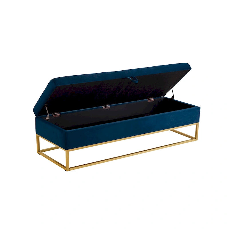 Velvet Tufted Storage Bench with Metal Base