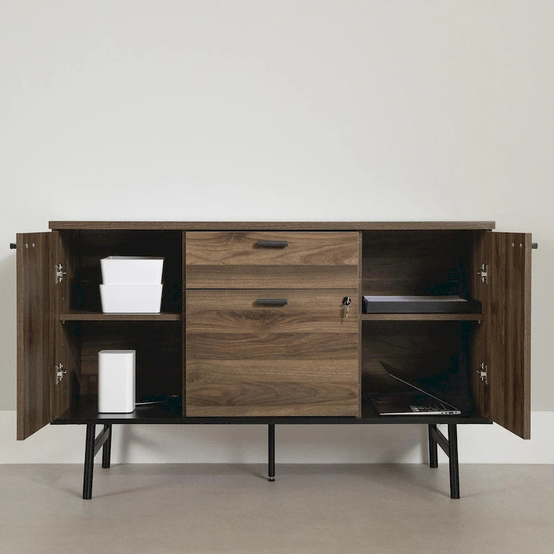 Contemporary Office Credenza with File Drawer and Adjustable Shelves