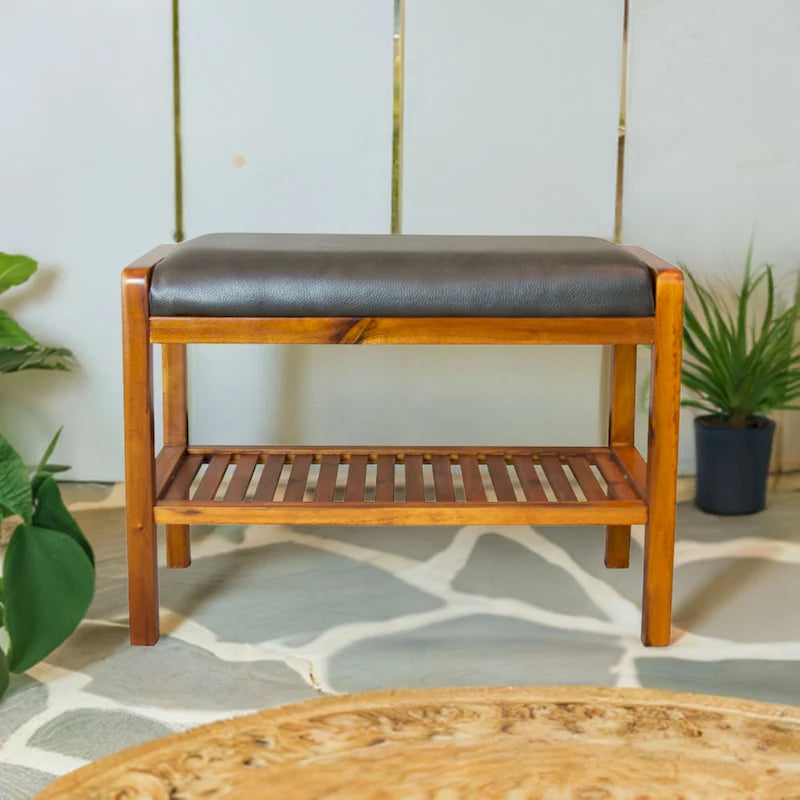 Solid Acacia Wood Padded Bench