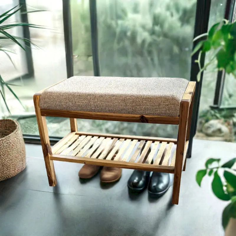 Solid Acacia Wood Padded Bench