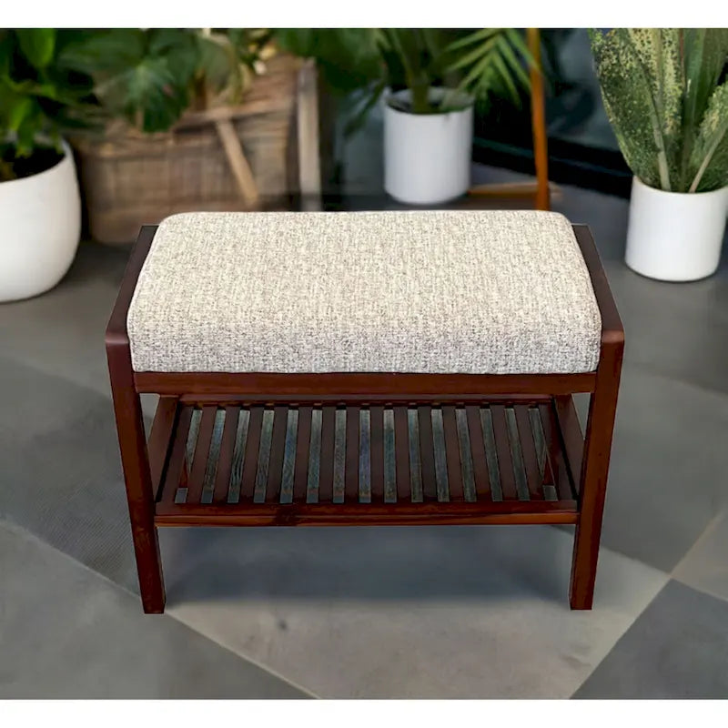 Solid Acacia Wood Padded Bench