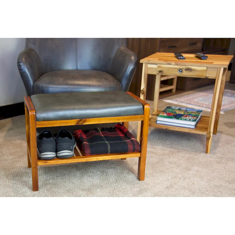 Solid Acacia Wood Padded Bench