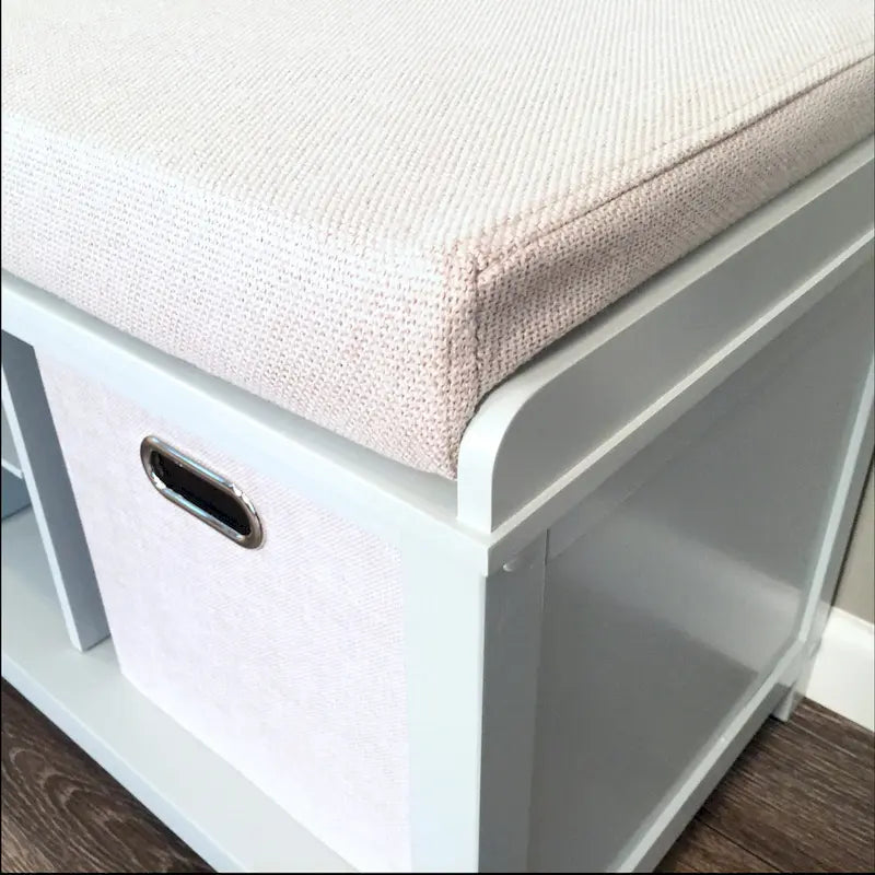 Solid Wood Entryway Bench with Shoe Cubbies and Storage Bins, Grey