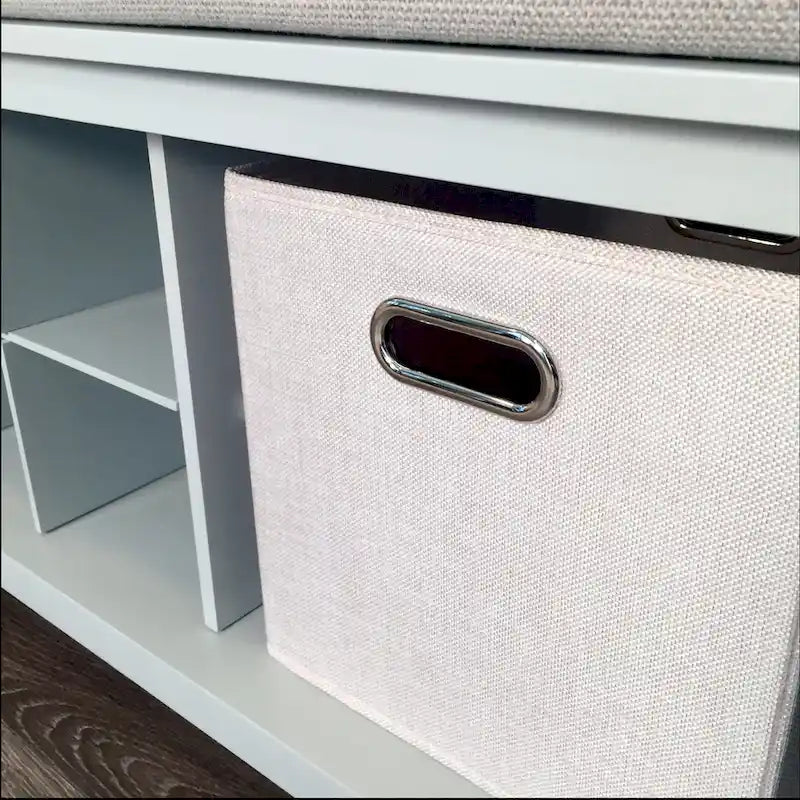 Solid Wood Entryway Bench with Shoe Cubbies and Storage Bins, Grey