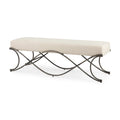 Gray Fabric Upholstered Bench with Dark Nickel Metal Frame