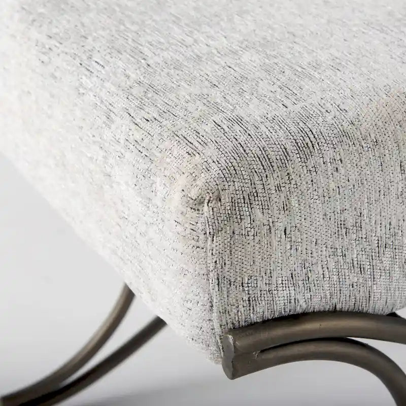 Gray Fabric Upholstered Bench with Dark Nickel Metal Frame