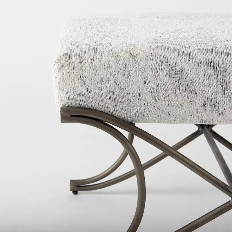 Gray Fabric Upholstered Bench with Dark Nickel Metal Frame