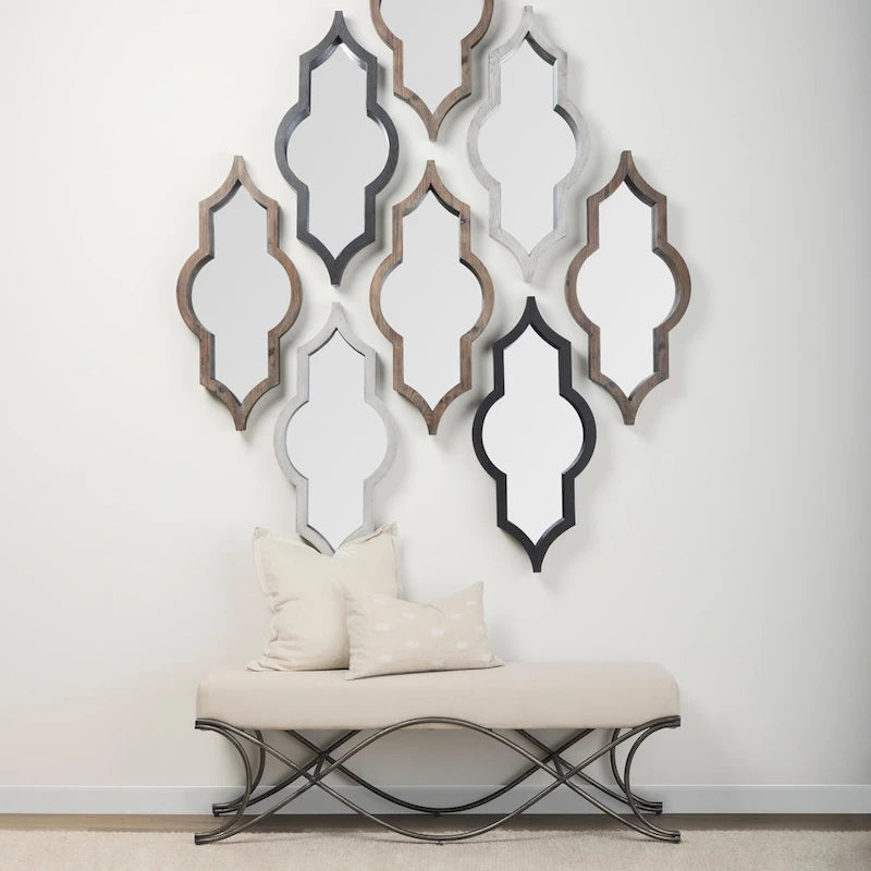 Gray Fabric Upholstered Bench with Dark Nickel Metal Frame