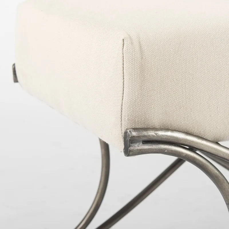 Gray Fabric Upholstered Bench with Dark Nickel Metal Frame