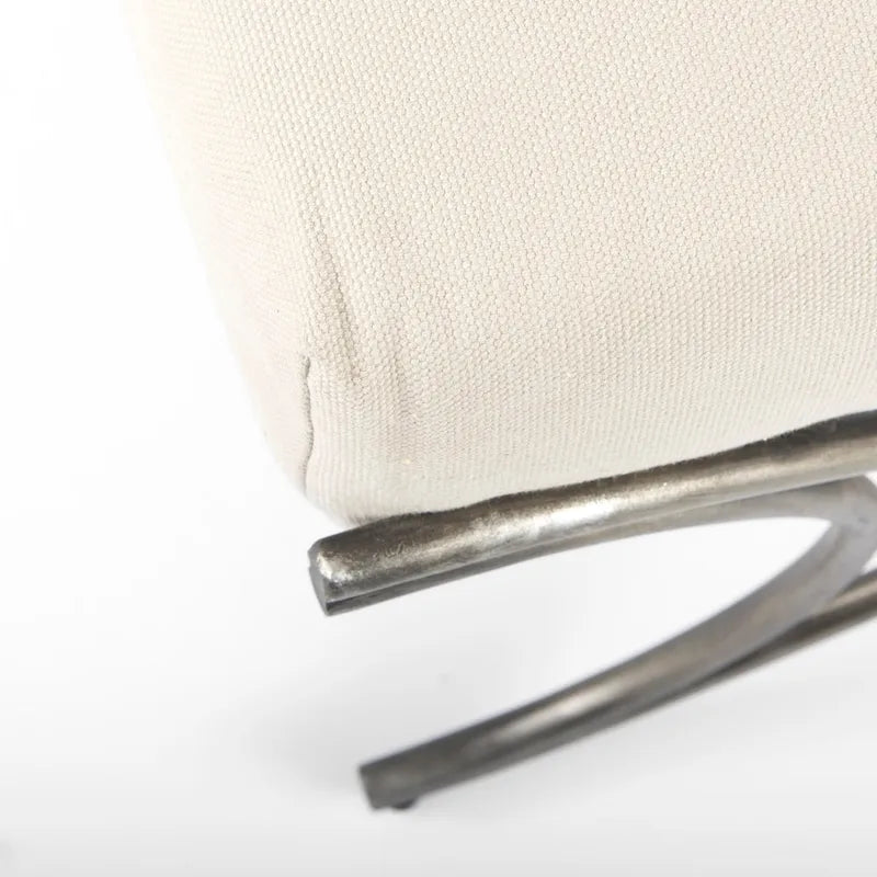 Gray Fabric Upholstered Bench with Dark Nickel Metal Frame