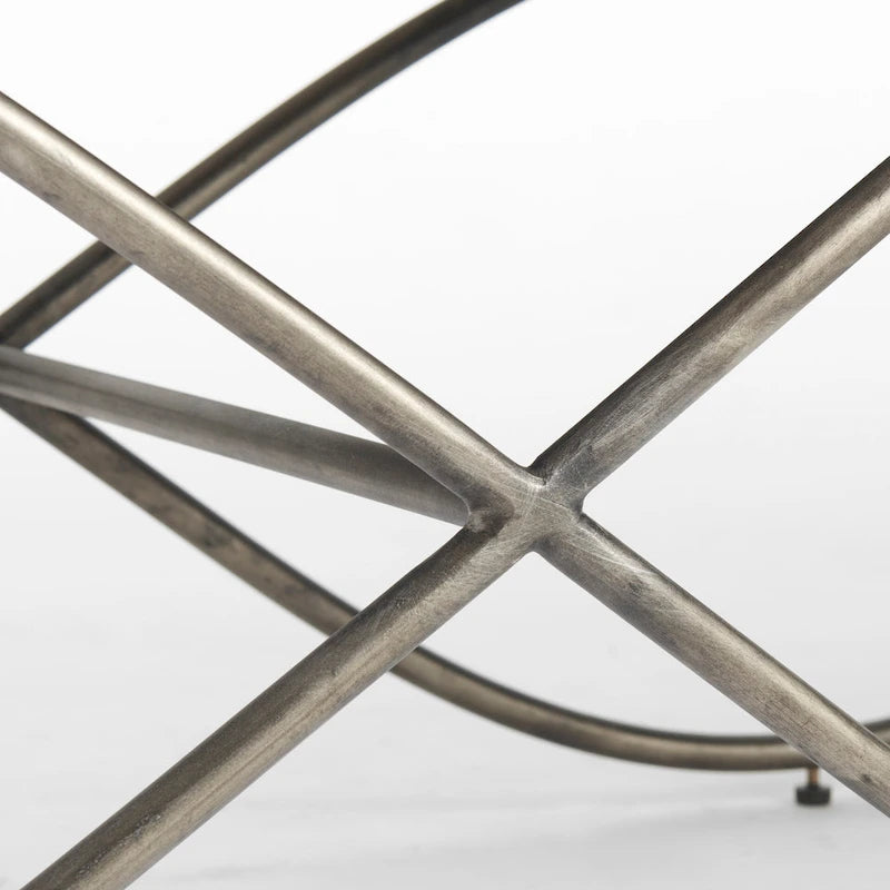 Gray Fabric Upholstered Bench with Dark Nickel Metal Frame
