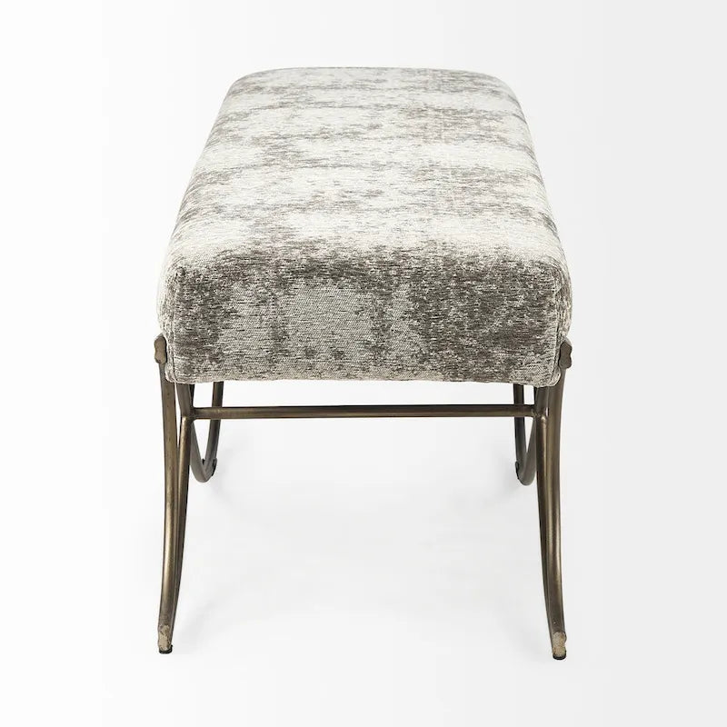 Gray Fabric Upholstered Bench with Dark Nickel Metal Frame