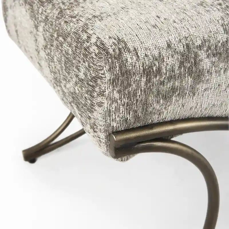Gray Fabric Upholstered Bench with Dark Nickel Metal Frame