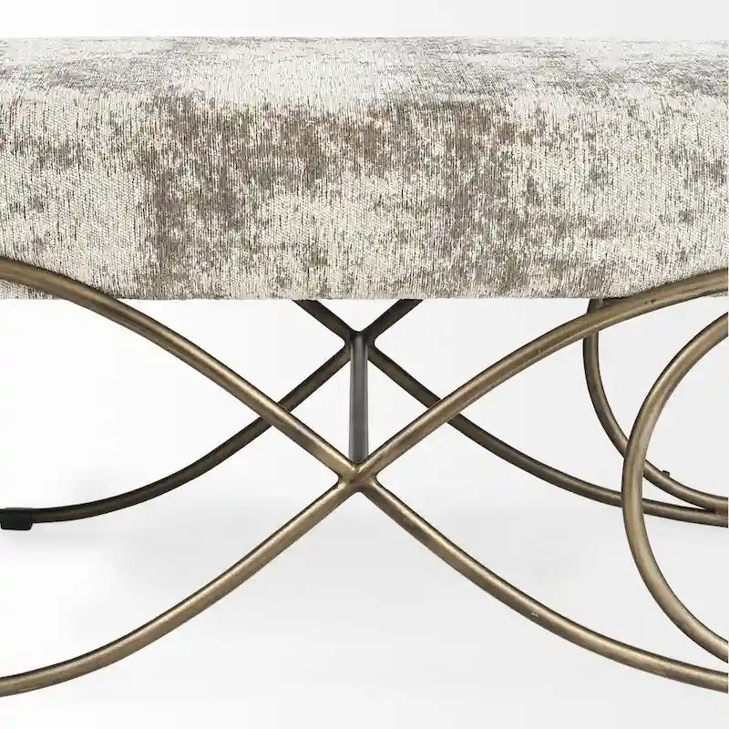 Gray Fabric Upholstered Bench with Dark Nickel Metal Frame
