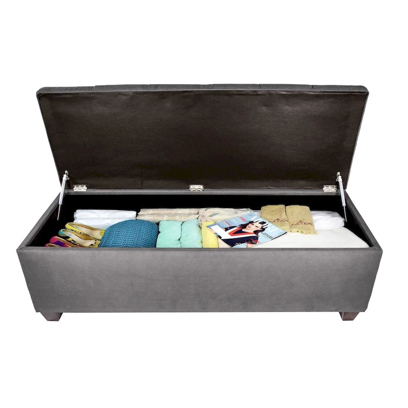 Diamond Tufted Linen Storage Bench
