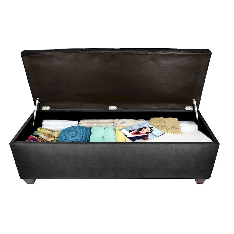 Diamond Tufted Linen Storage Bench