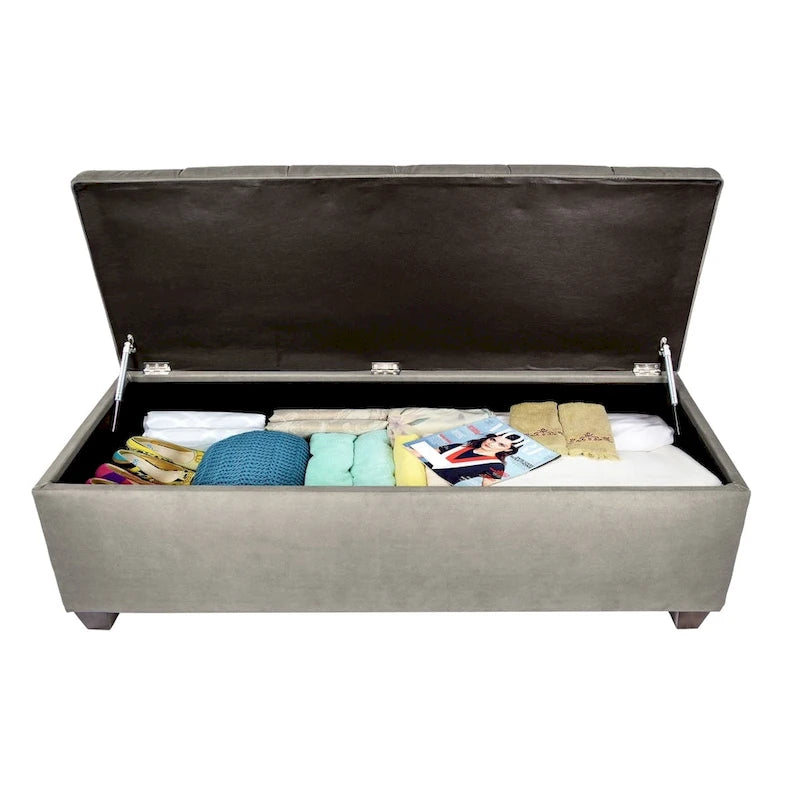 Diamond Tufted Linen Storage Bench