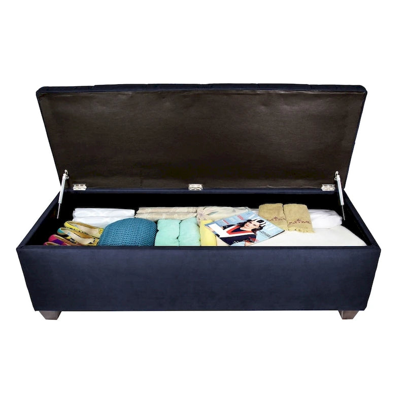Diamond Tufted Linen Storage Bench