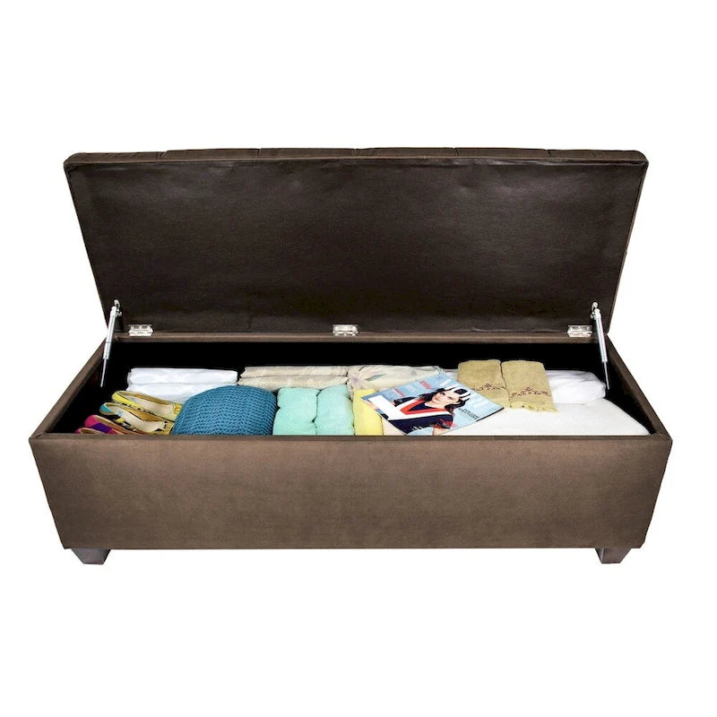 Diamond Tufted Linen Storage Bench