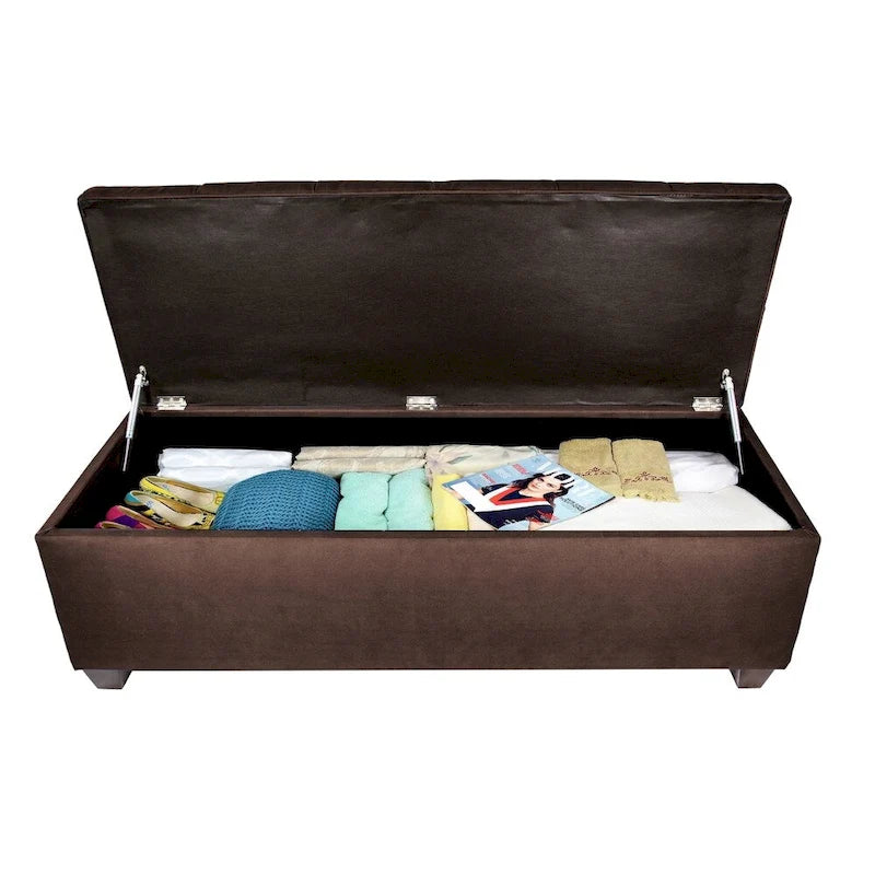 Diamond Tufted Linen Storage Bench