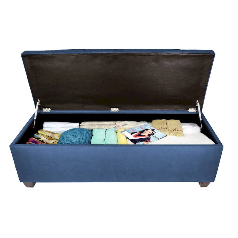 Diamond Tufted Linen Storage Bench