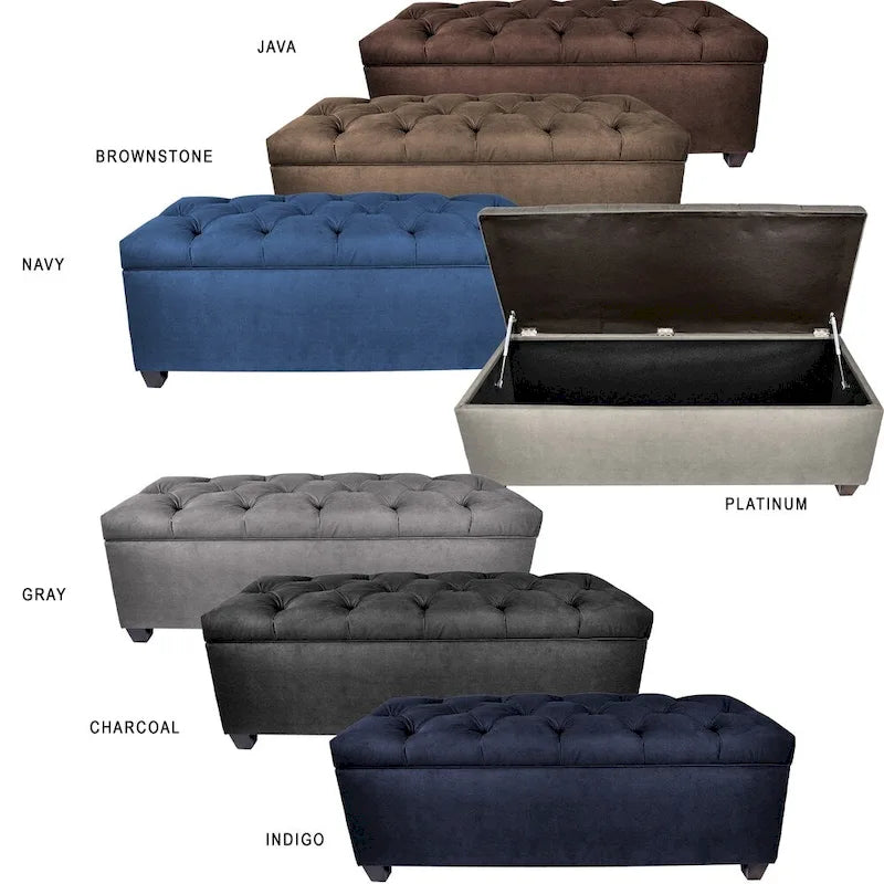 Diamond Tufted Linen Storage Bench