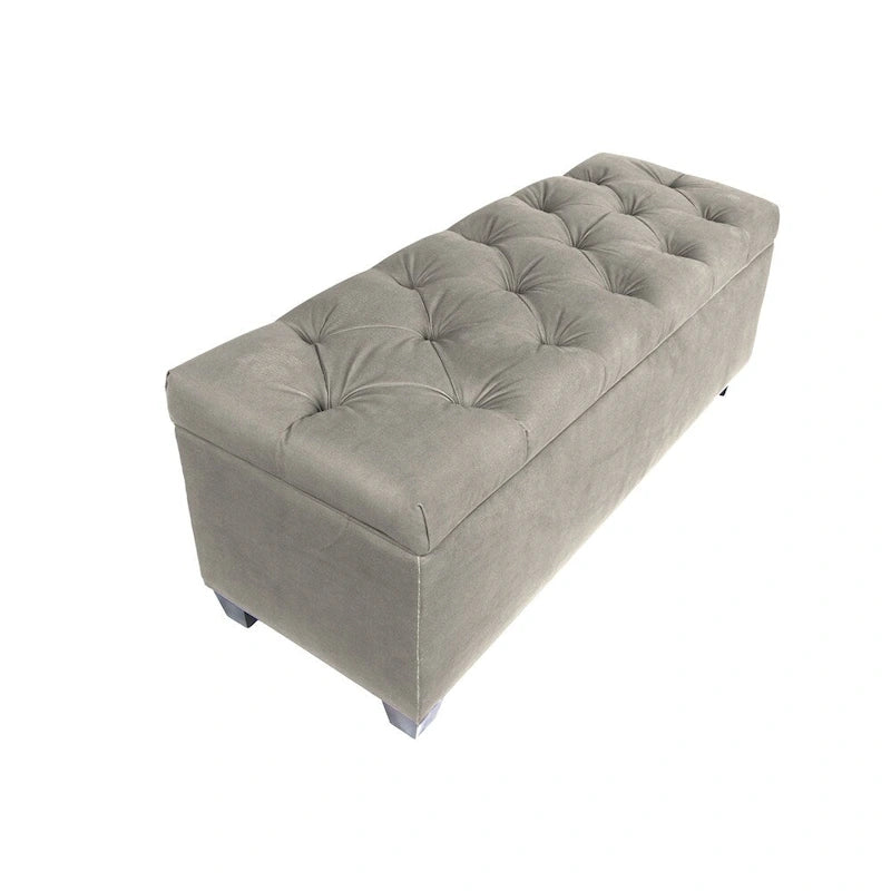 Diamond Tufted Linen Storage Bench