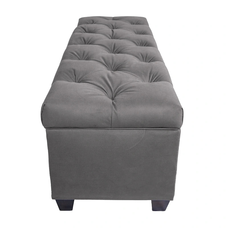 Diamond Tufted Linen Storage Bench