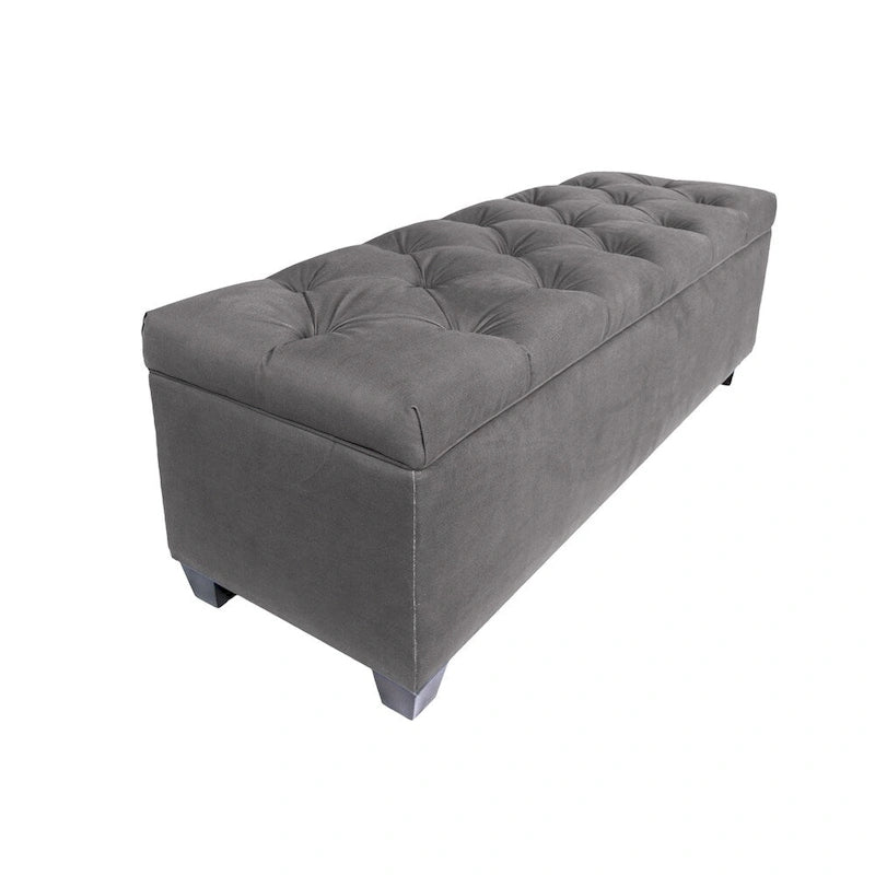 Diamond Tufted Linen Storage Bench