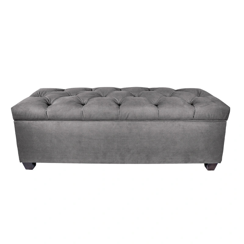 Diamond Tufted Linen Storage Bench