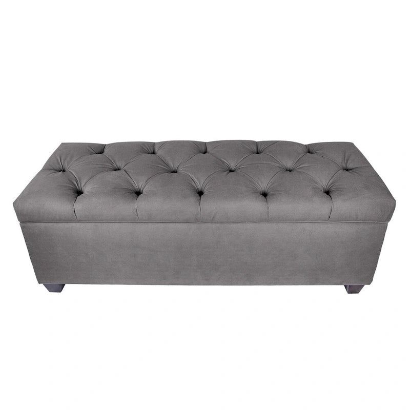 Diamond Tufted Linen Storage Bench