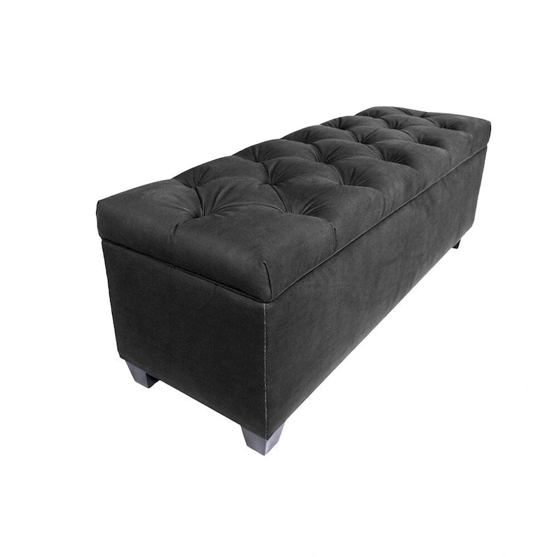 Diamond Tufted Linen Storage Bench