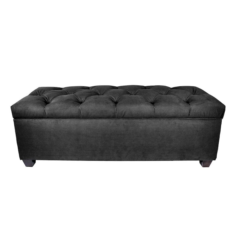 Diamond Tufted Linen Storage Bench
