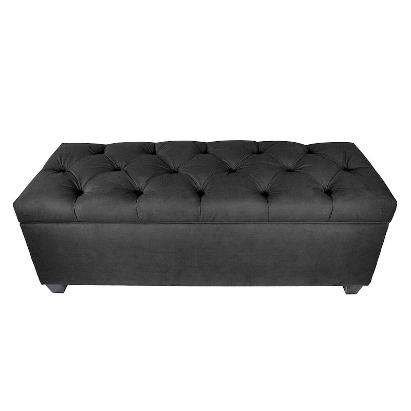 Diamond Tufted Linen Storage Bench