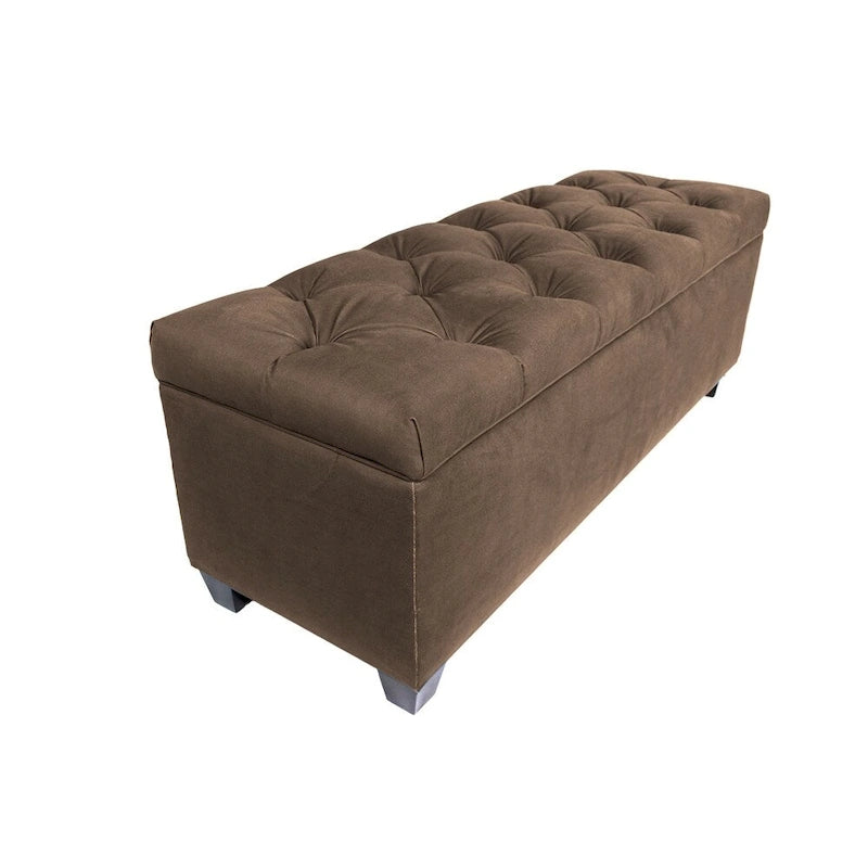 Diamond Tufted Linen Storage Bench