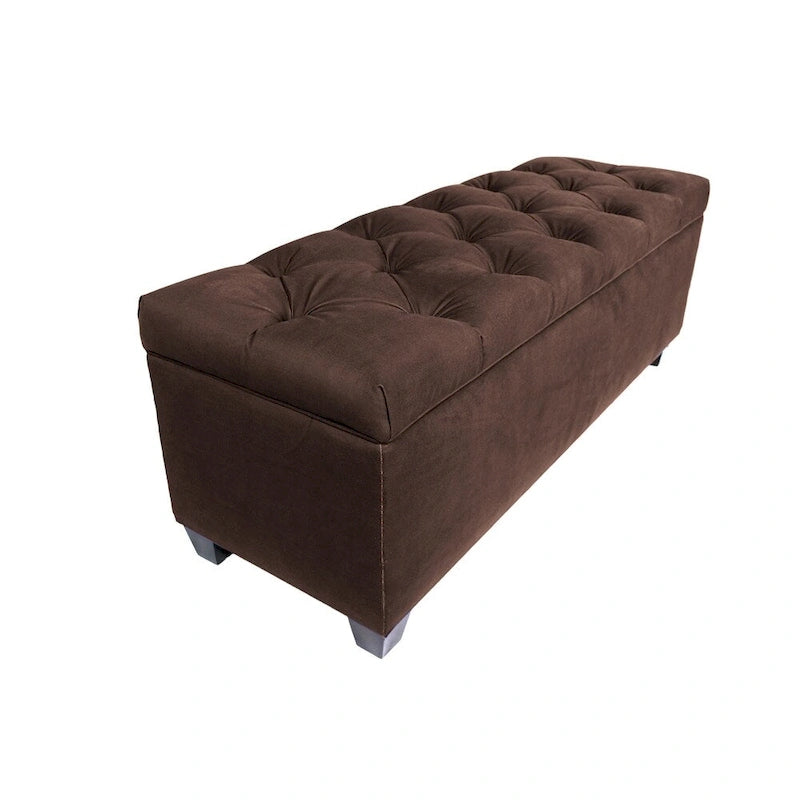 Diamond Tufted Linen Storage Bench