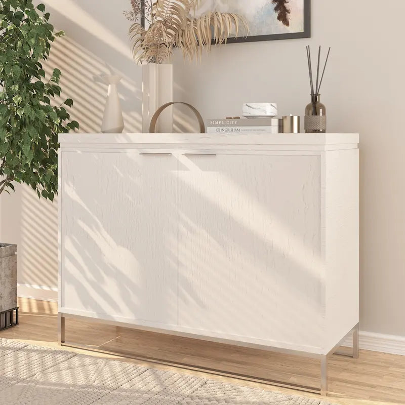Wood Grain 2-Door Accent Cabinet with Gold Metal Legs