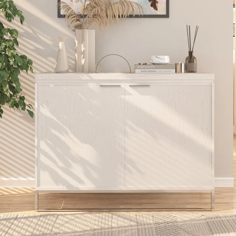 Wood Grain 2-Door Accent Cabinet with Gold Metal Legs