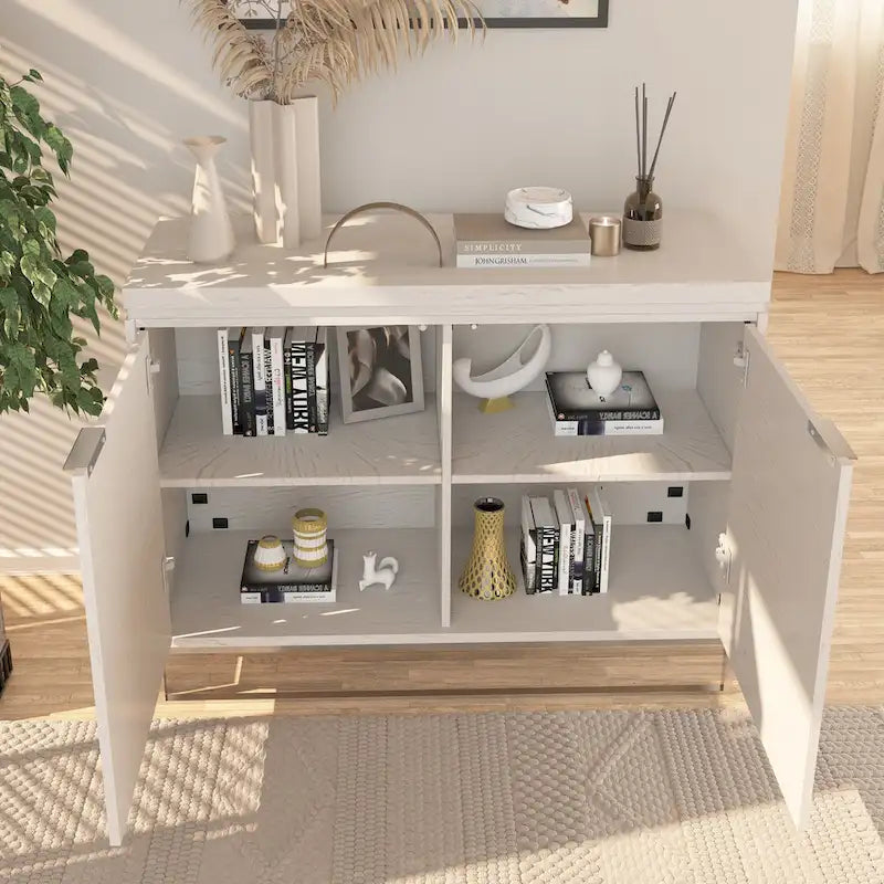 Wood Grain 2-Door Accent Cabinet with Gold Metal Legs