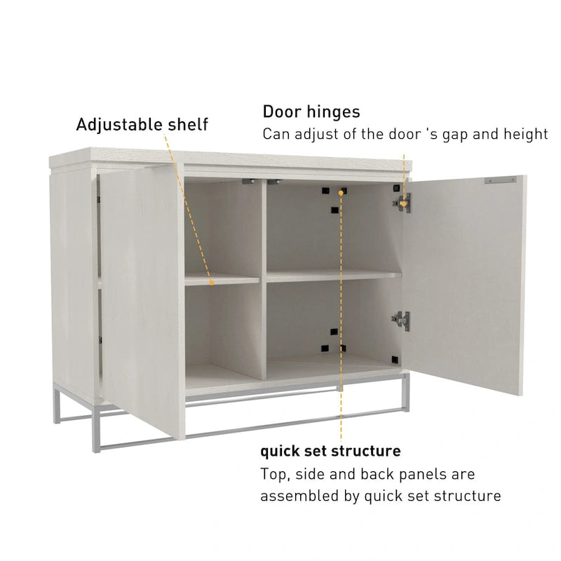 Wood Grain 2-Door Accent Cabinet with Gold Metal Legs