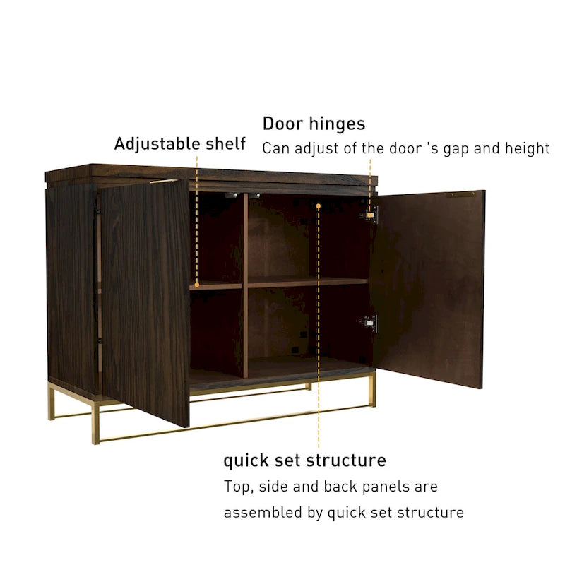 Wood Grain 2-Door Accent Cabinet with Gold Metal Legs