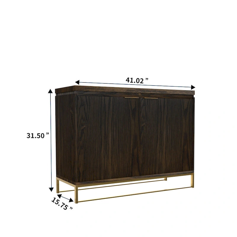 Wood Grain 2-Door Accent Cabinet with Gold Metal Legs